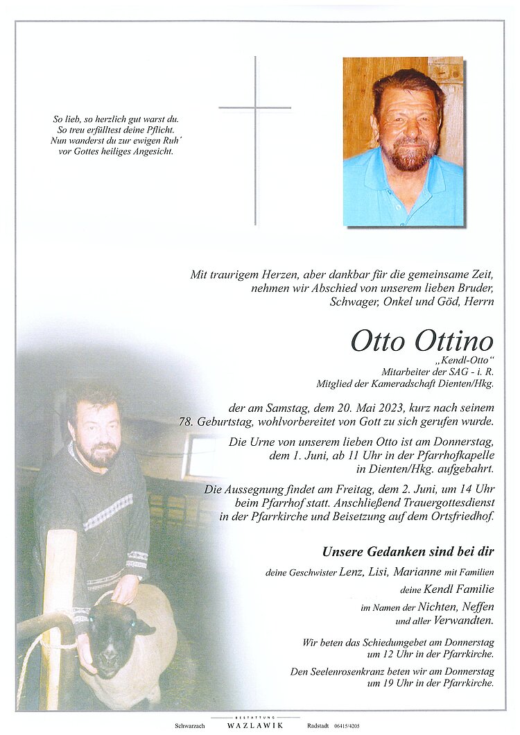 Parte von Otto Ottino † 20.05.2023