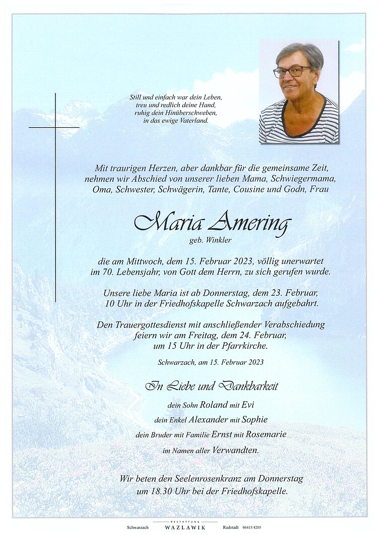 Parte von Maria Amering † 15.02.2023