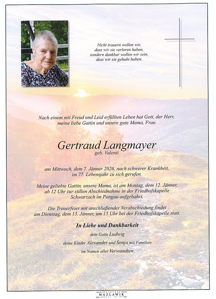 Parte von Gertraud Langmayer † 07.01.2026