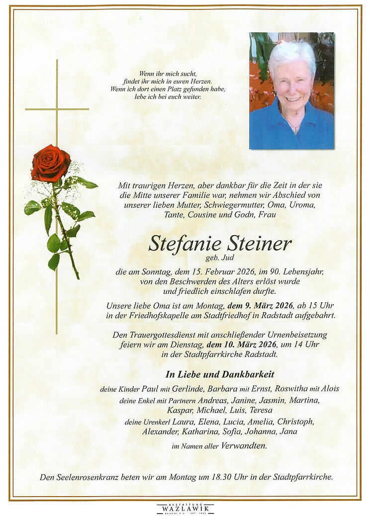 Parte von Stefanie Steiner † 15.02.2026