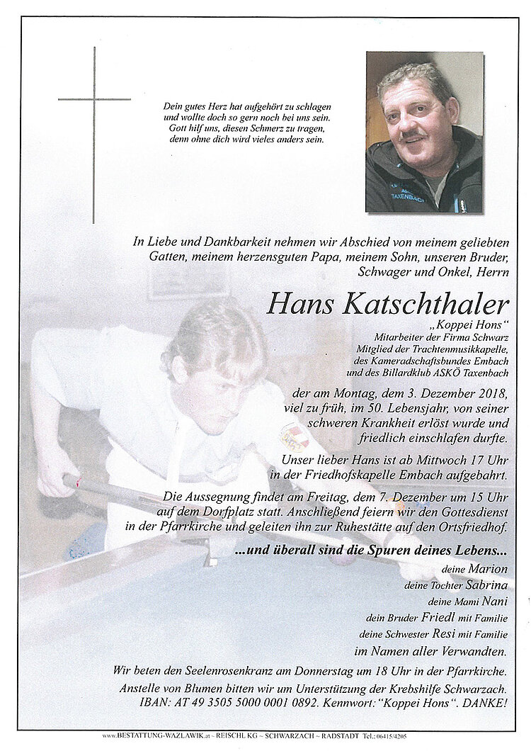 Parte von Hans Katschthaler † 03.12.2018