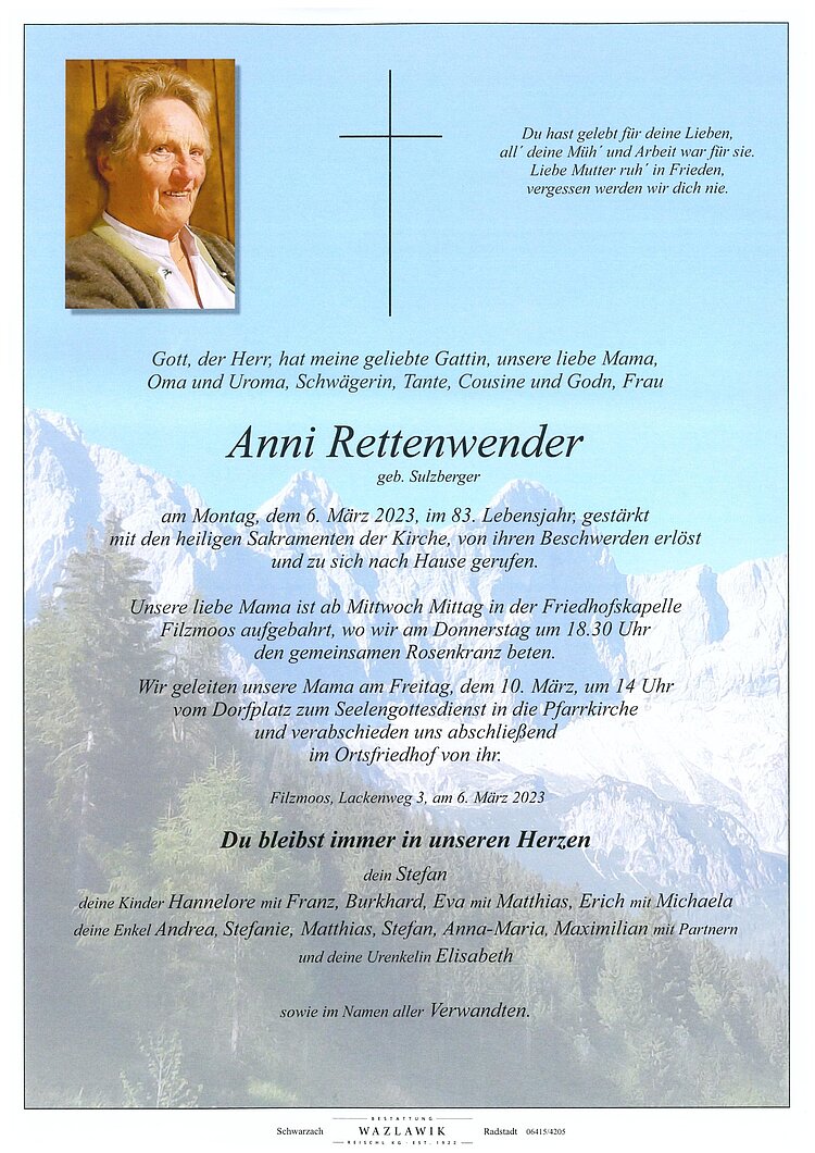 Parte von Anni Rettenwender † 06.03.2023