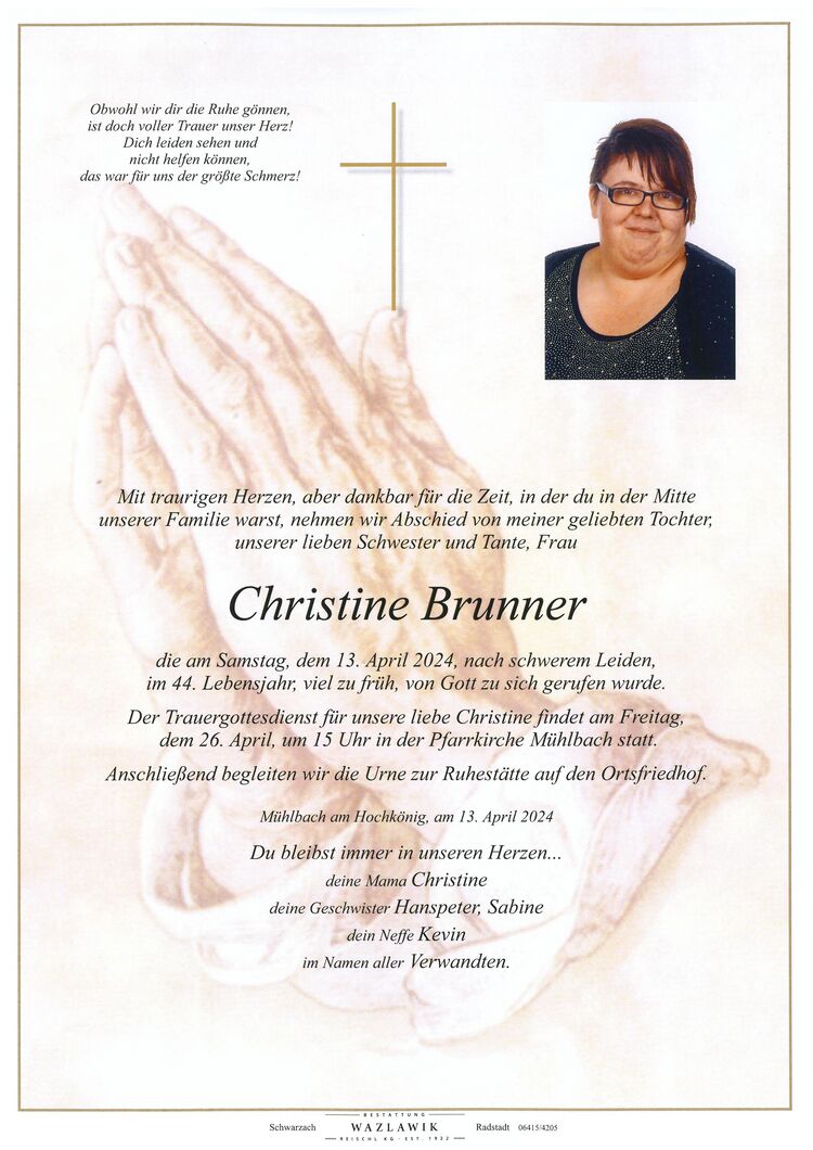 Parte von Christine Brunner † 13.04.2024