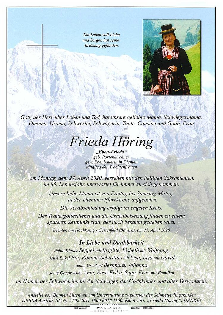 Parte von Frieda Höring † 27.04.2020