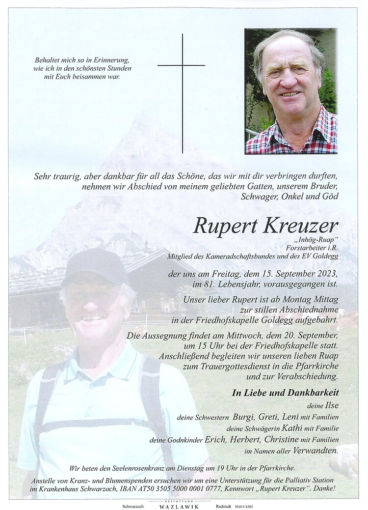 Parte von Rupert Kreuzer † 15.09.2023