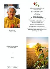 Parte von Christine Bacher † 10.06.2026 aus Meislstein - Goldegg