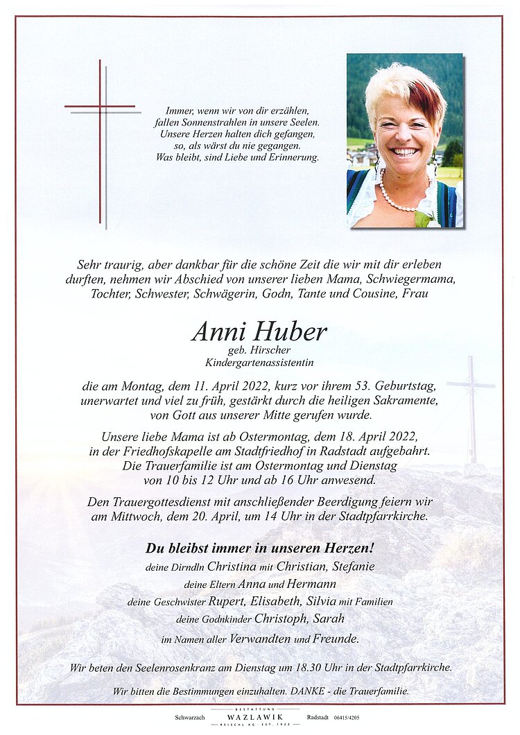 Parte von Anni Huber † 11.04.2022