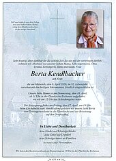 Parte von Berta Kendlbacher † 08.04.2026 aus Eschenau