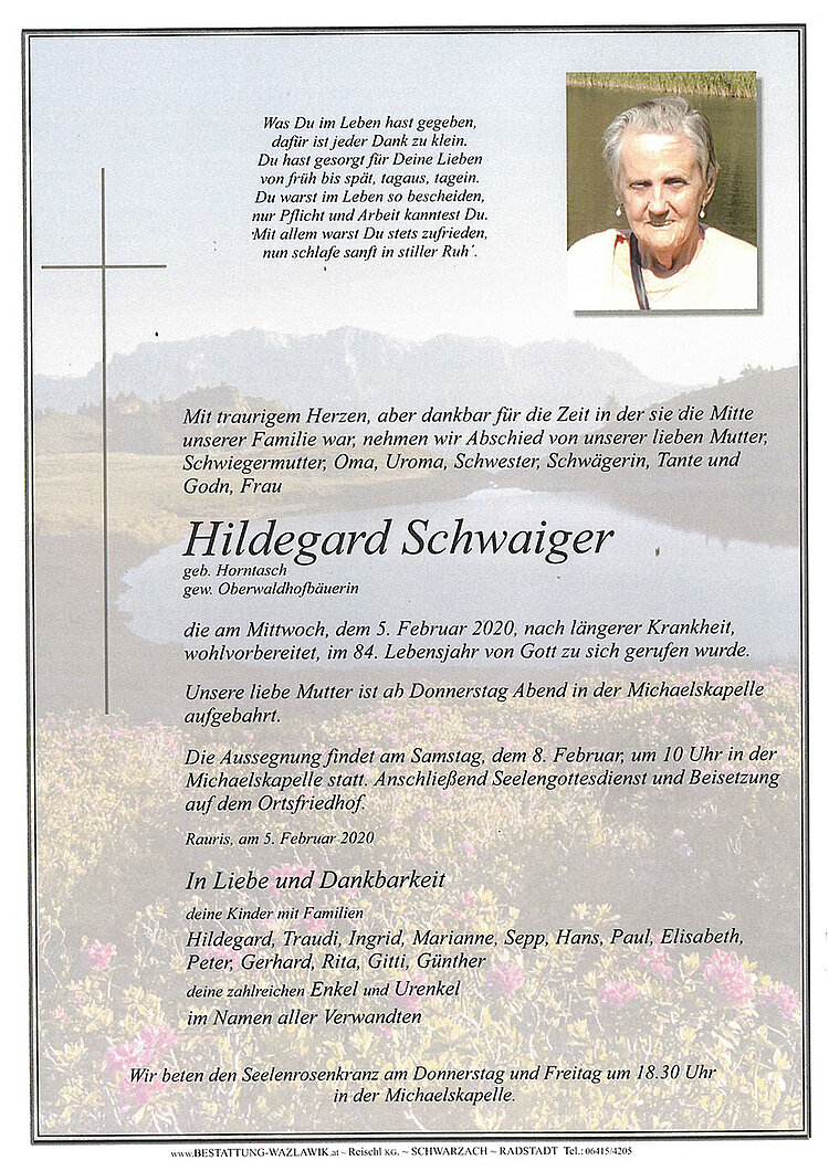 Parte von Hildegard Schwaiger † 05.02.2020