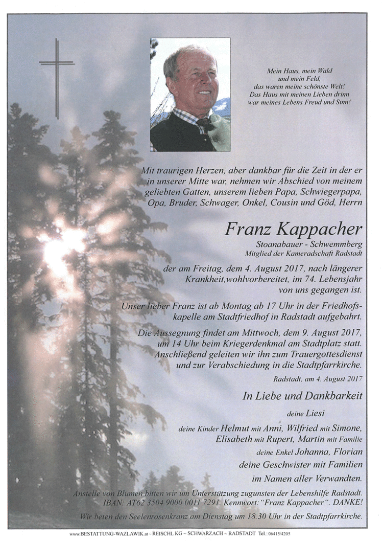 Parte von Franz Kappacher † 04.08.2017