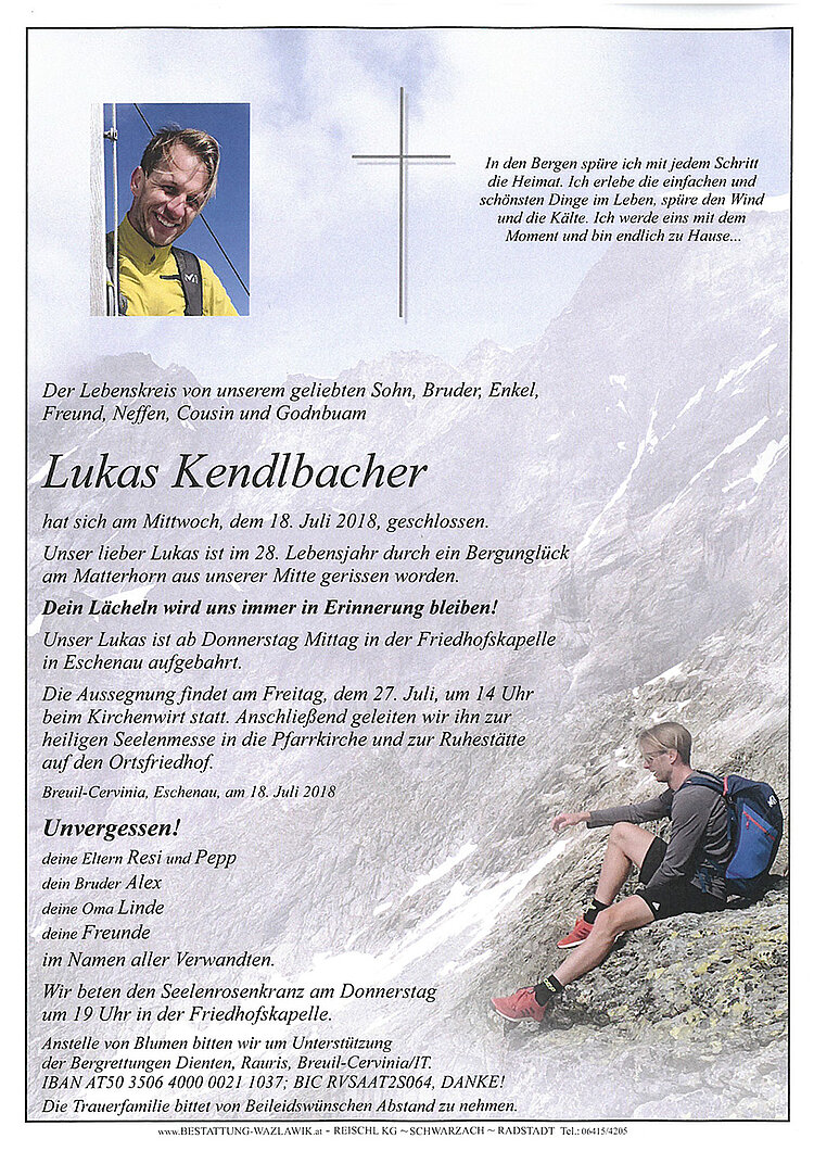 Parte von Lukas Kendlbacher † 18.07.2018