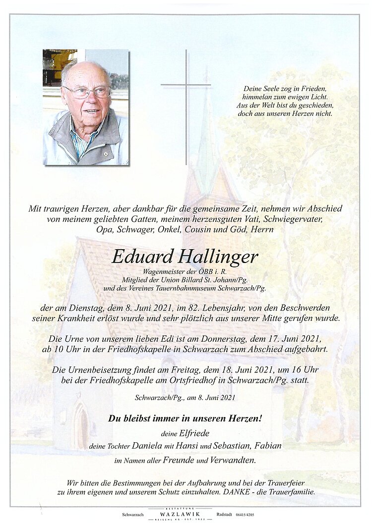 Parte von Eduard Hallinger † 08.06.2021