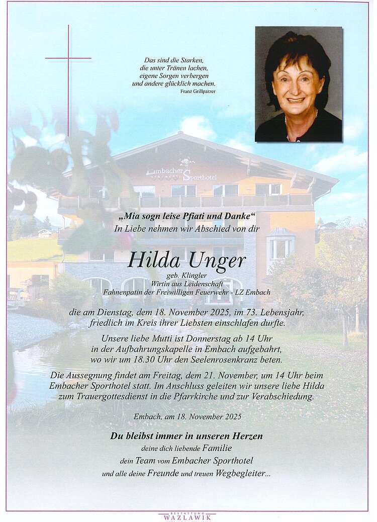 Parte von Hilda Unger † 18.11.2025