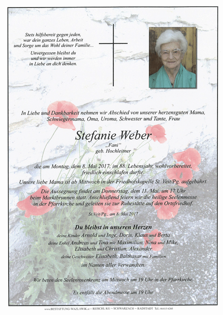 Parte von Stefanie Weber † 08.05.2017