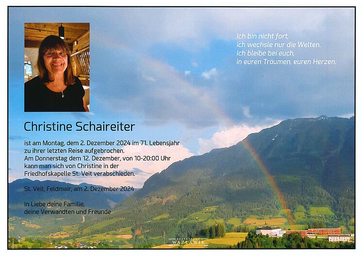 Parte von Christine Schaireiter † 02.12.2024