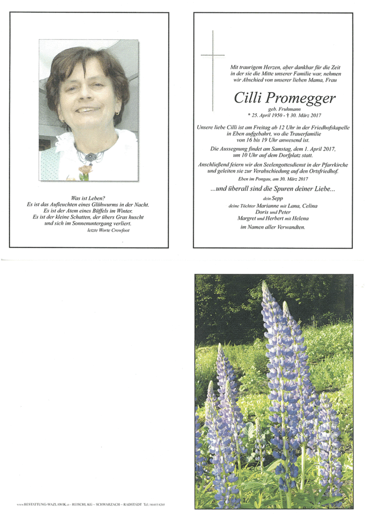 Parte von Cilli Promegger † 30.03.2017