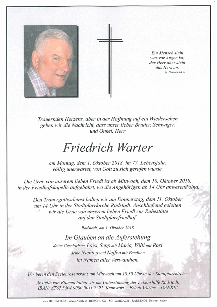 Parte von Friedrich Warter † 01.10.2018