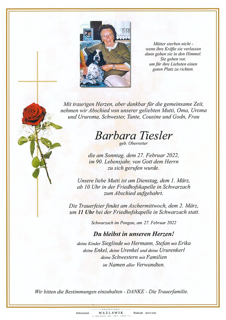Parte von Barbara Tiesler † 27.02.2022