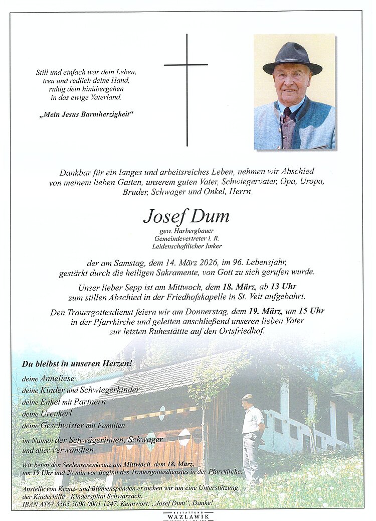 Parte von Josef Dum † 14.03.2026