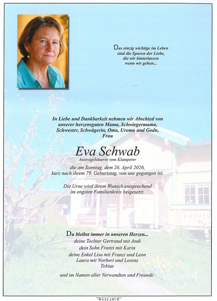 Parte von Eva Schwab † 26.04.2026