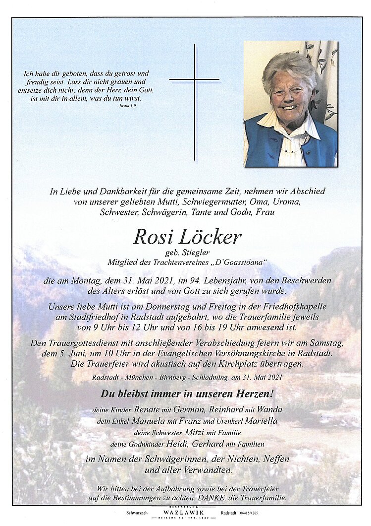 Parte von Rosi Löcker † 31.05.2021
