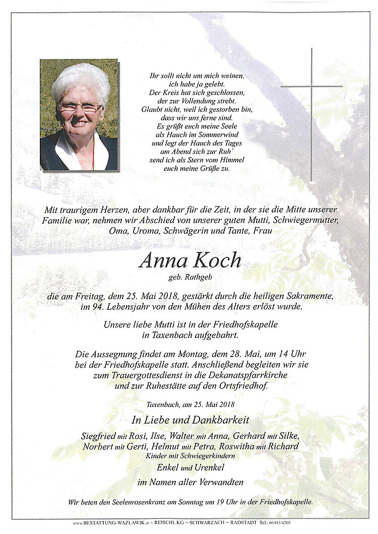 Parte von Anna Koch † 25.05.2018