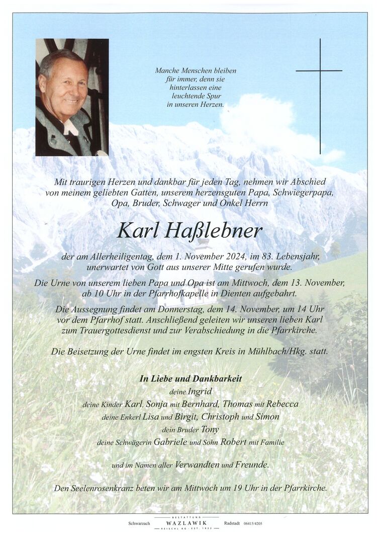 Parte von Karl Haßlebner † 01.11.2024