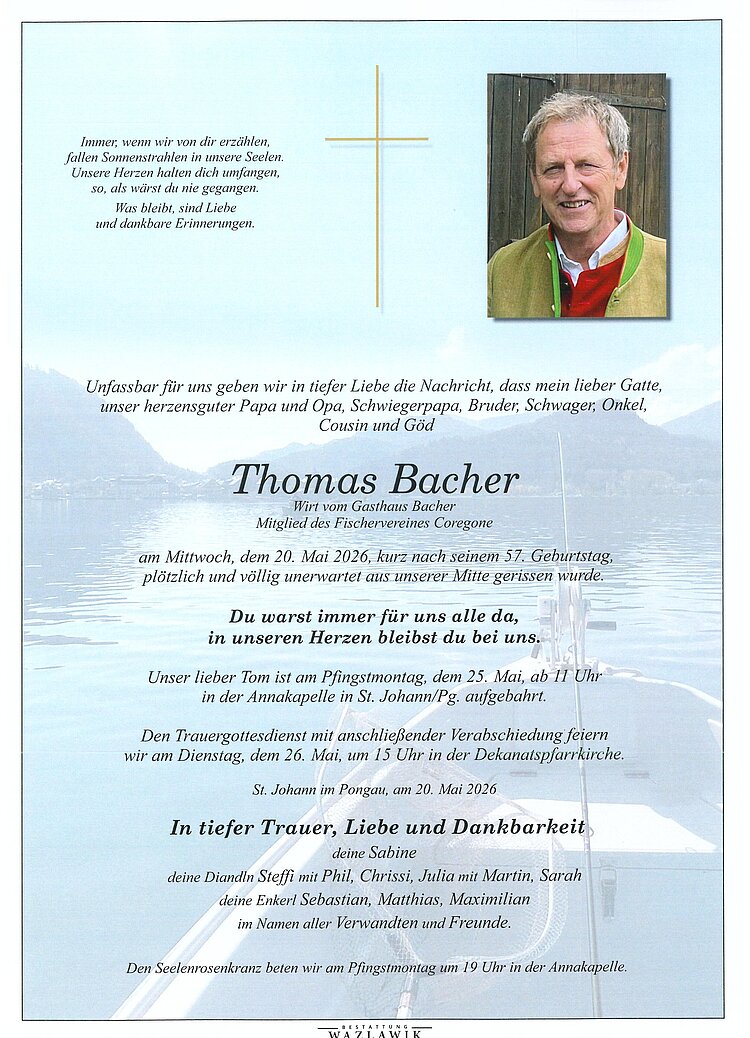 Parte von Thomas Bacher † 20.05.2026