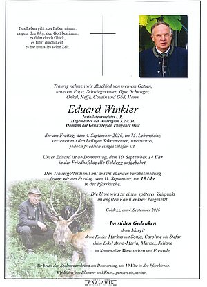 Parte von Eduard Winkler † 04.09.2026 aus Goldegg