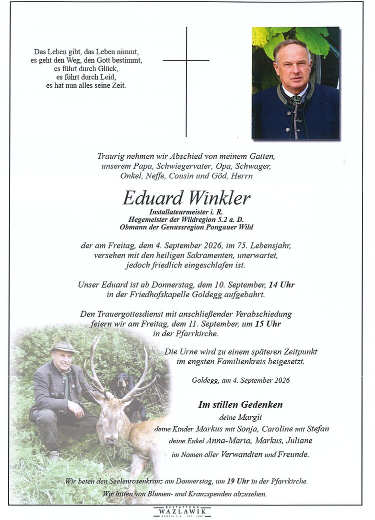 Parte von Eduard Winkler † 04.09.2026