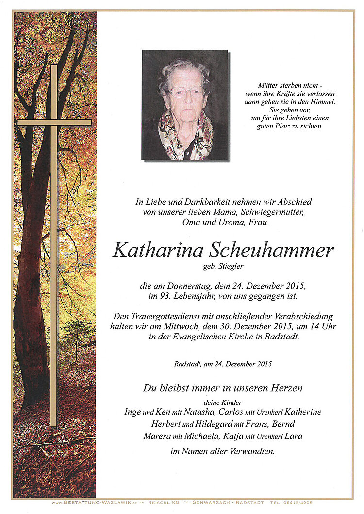 Parte von Katharina Scheuhammer † 24.12.2015