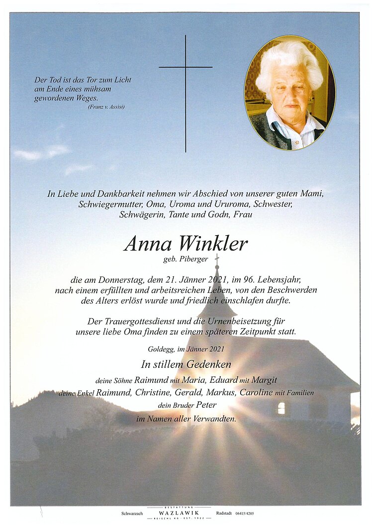Parte von Anna Winkler † 21.01.2021