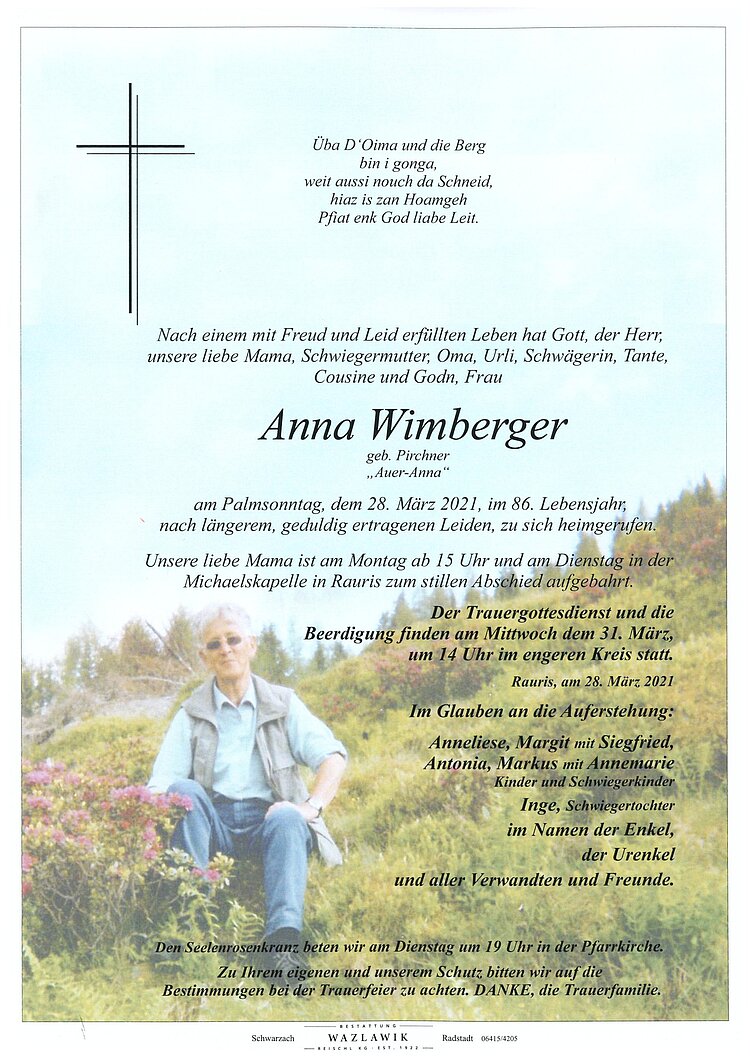 Parte von Anna Wimberger † 28.03.2021