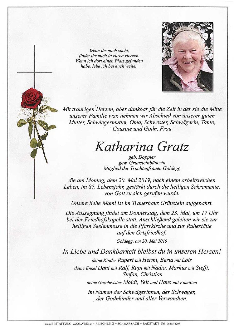 Parte von Katharina Gratz † 20.05.2019