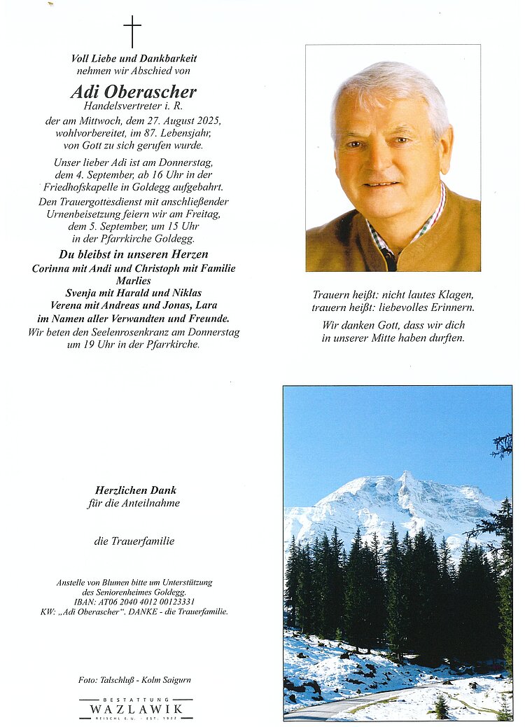 Parte von Adi Oberascher † 27.08.2025