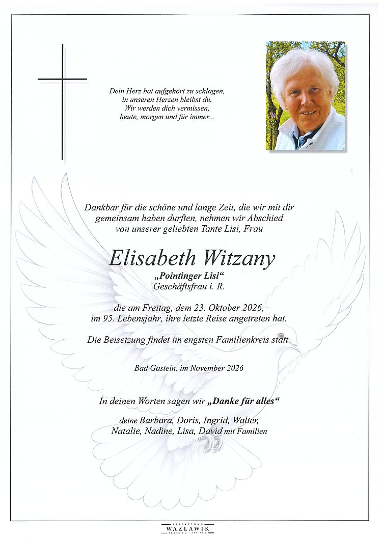 Parte von Elisabeth Witzany † 23.10.2026