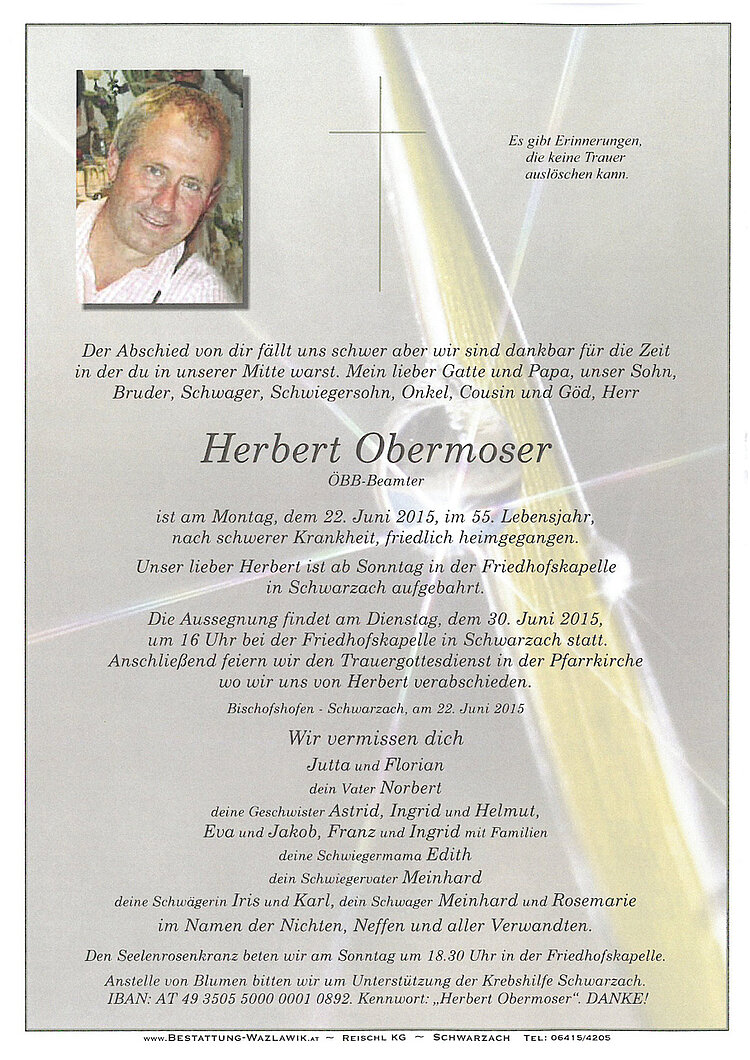Parte von Herbert Obermoser † 22.06.2015