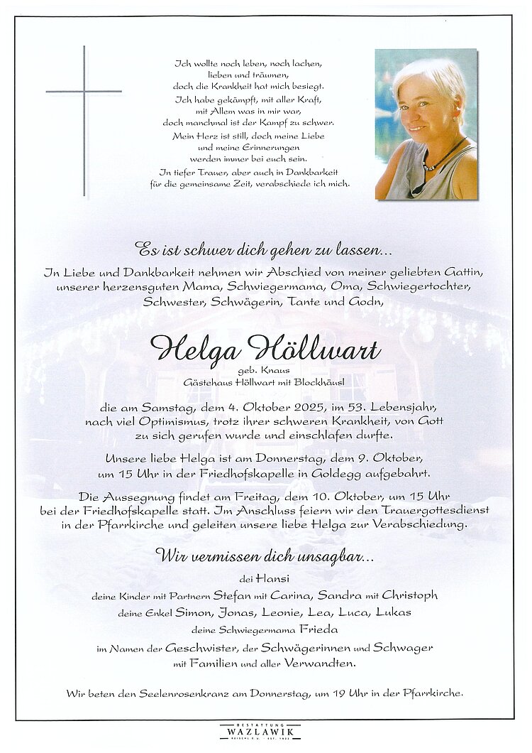 Parte von Helga Höllwart † 04.10.2025
