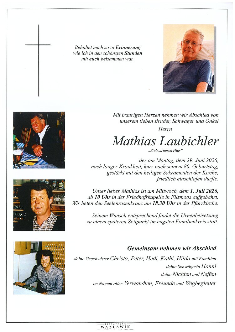 Parte von Mathias Laubichler † 29.06.2026