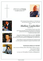 Parte von Mathias Laubichler † 29.06.2026 aus Filzmoos