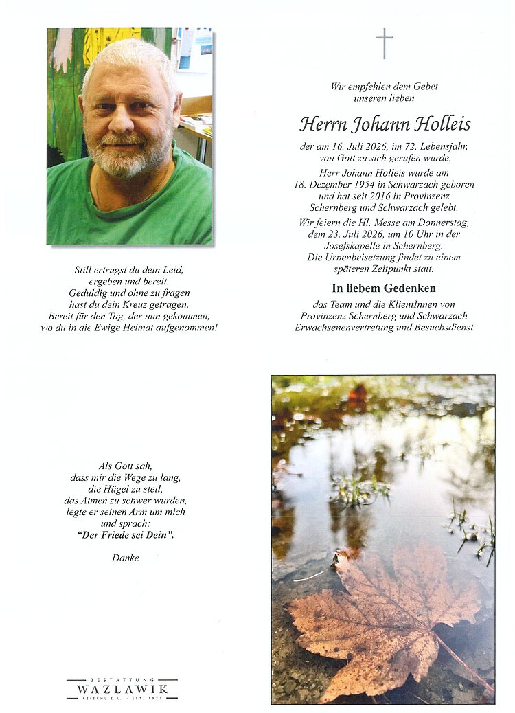 Parte von Johann Holleis † 16.07.2026