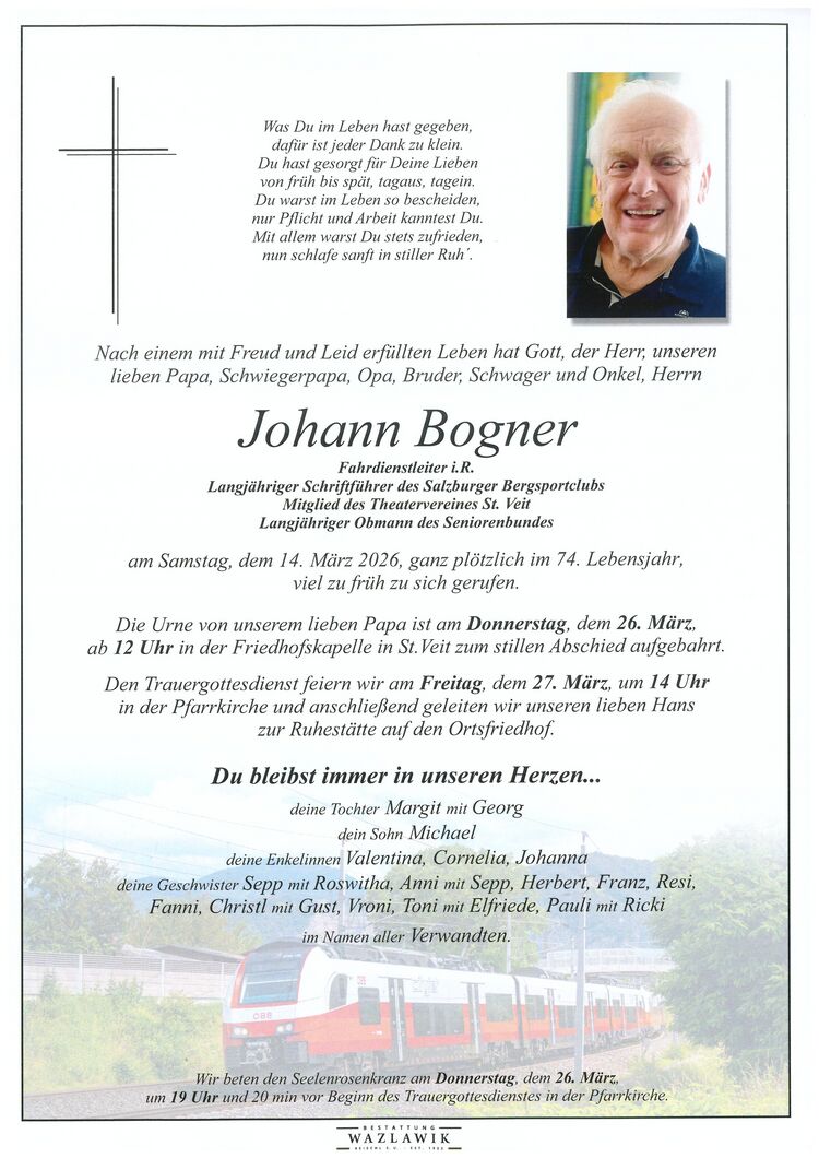 Parte von Johann Bogner † 14.03.2026