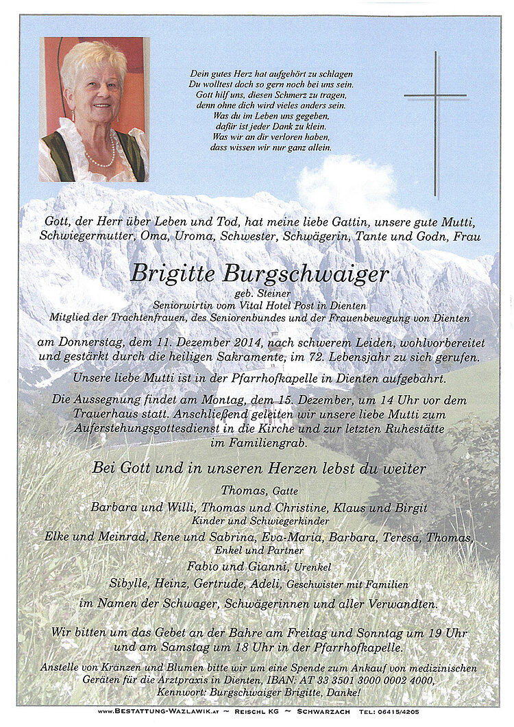 Parte von Brigitte Burgschwaiger † 11.12.2014