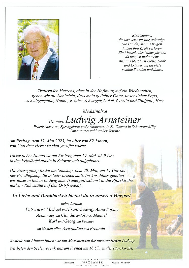 Parte von Dr. med. Ludwig Arnsteiner † 12.05.2023
