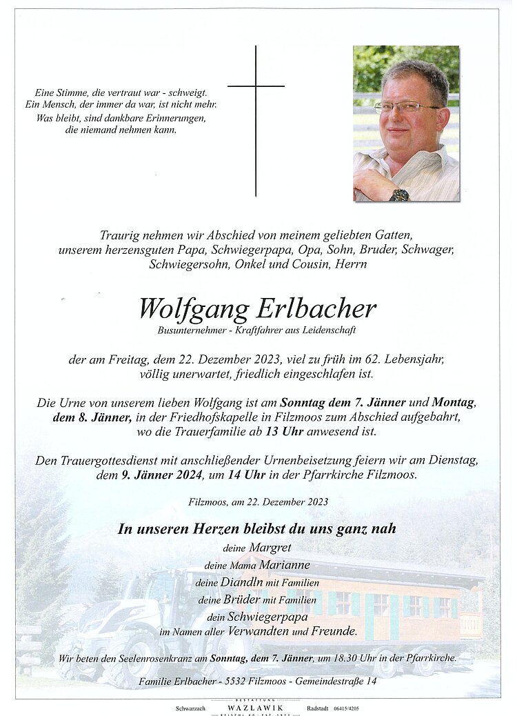 Parte von Wolfgang Erlbacher † 22.12.2023