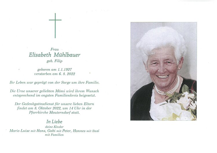 Parte von Elisabeth Mühlbauer † 06.08.2022