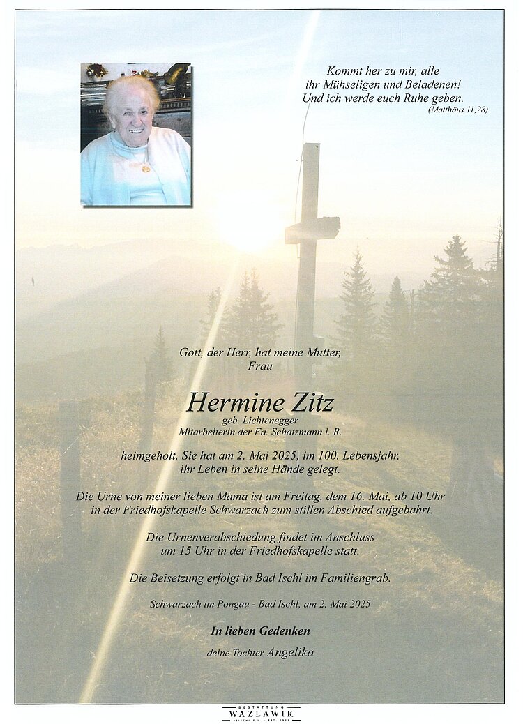 Parte von Hermine Zitz † 02.05.2025
