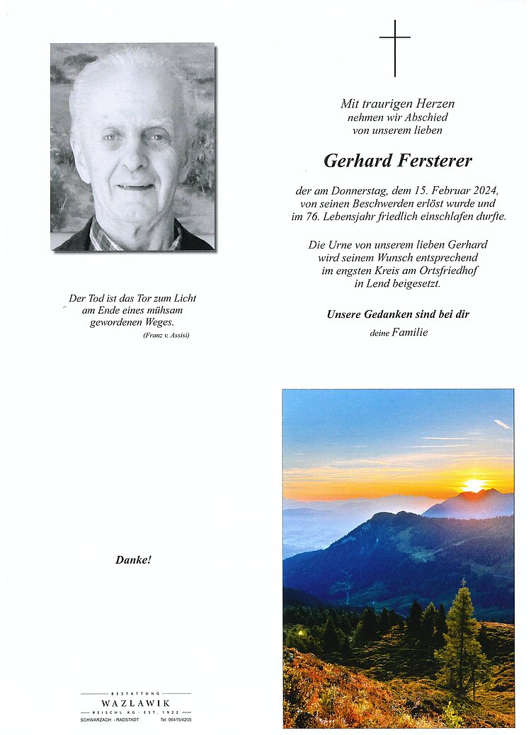 Parte von Gerhard Fersterer † 15.02.2024
