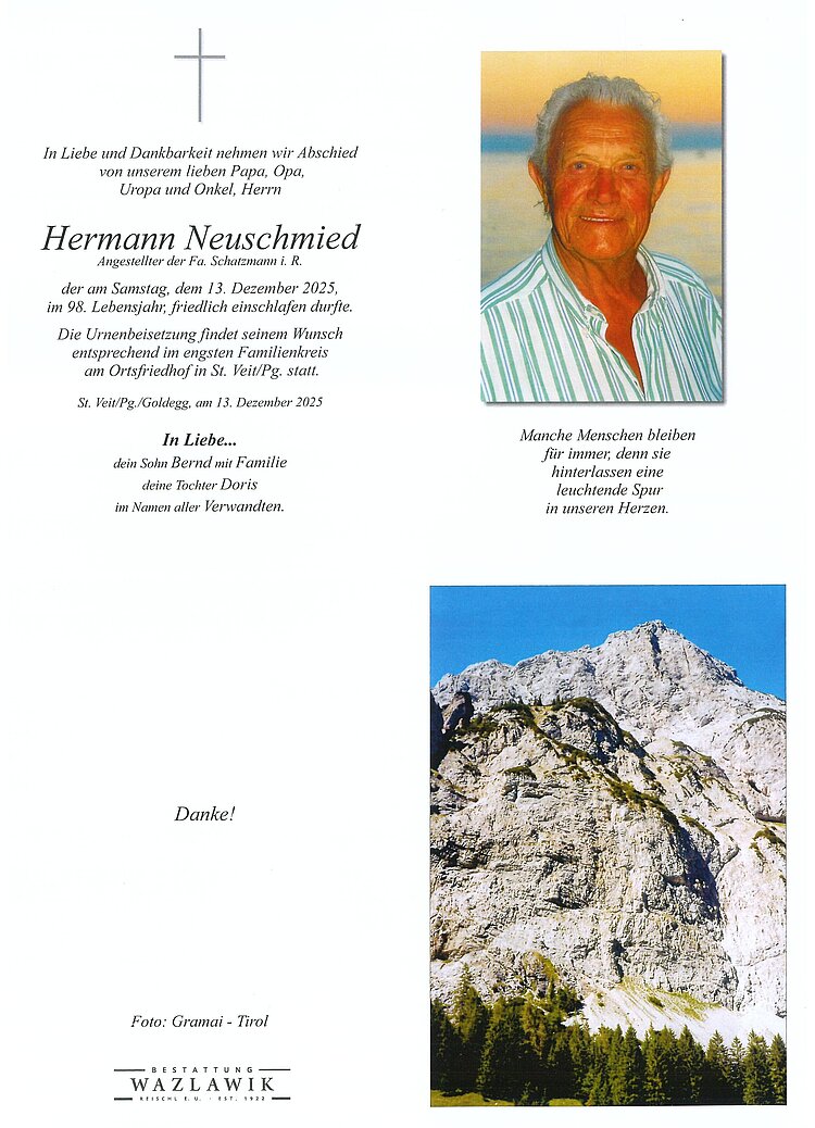Parte von Hermann Neuschmied † 13.12.2025
