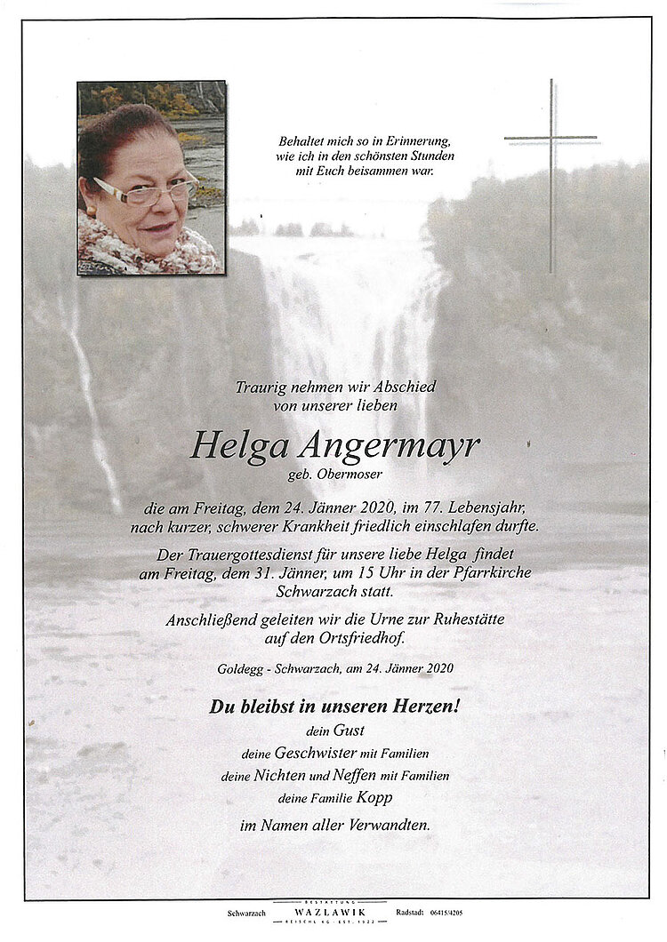 Parte von Helga Angermayr † 24.01.2020